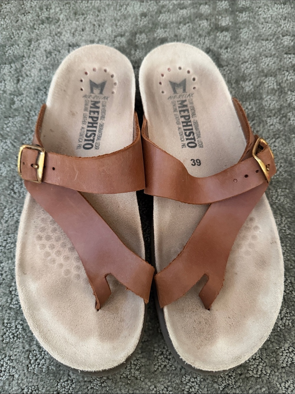 Mephisto Women's Tan Leather Cork Slide Sandals with Buckle 39 8 - Picture 2 of 5